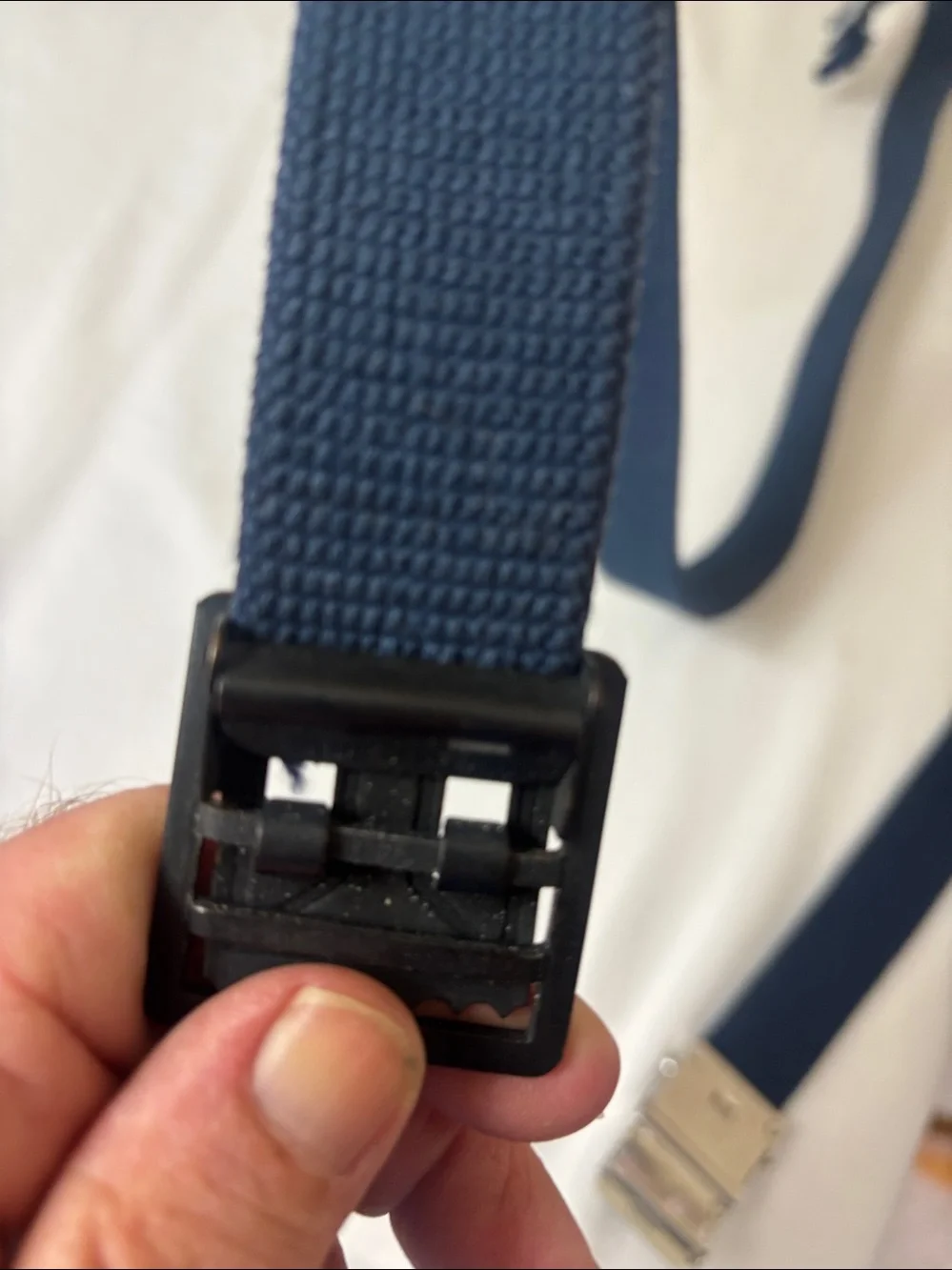 Navy Webbing Belt with Silver and Black Buckles